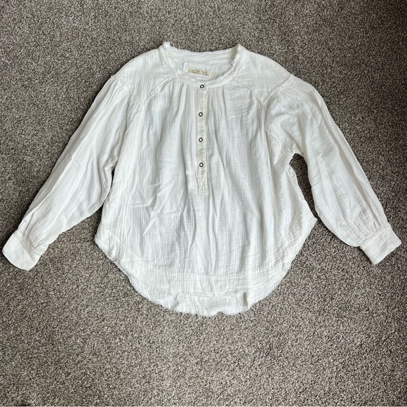 We The Free Ivory 1/2 Button Up Oversized Peasant Long Sleeve Blouse, Size Med - Picture 1 of 10